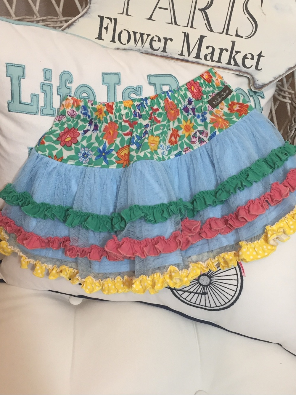 Matilda Jane Floral Waistband Blue Tulle Skirt